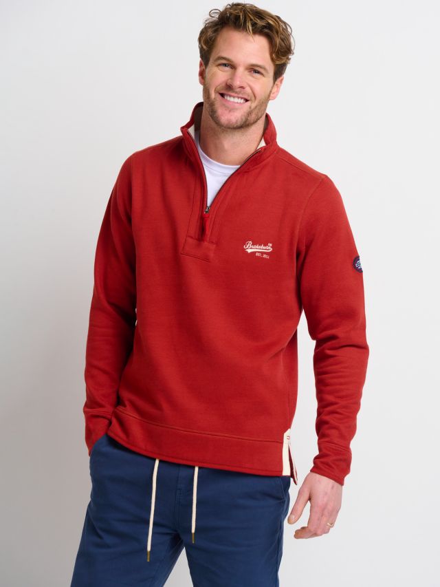 Brakeburn Burgundy Quarter Zip Sweat, Burgundy, S