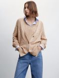 Mango Buttoned Knit Braided Cardigan, Brown