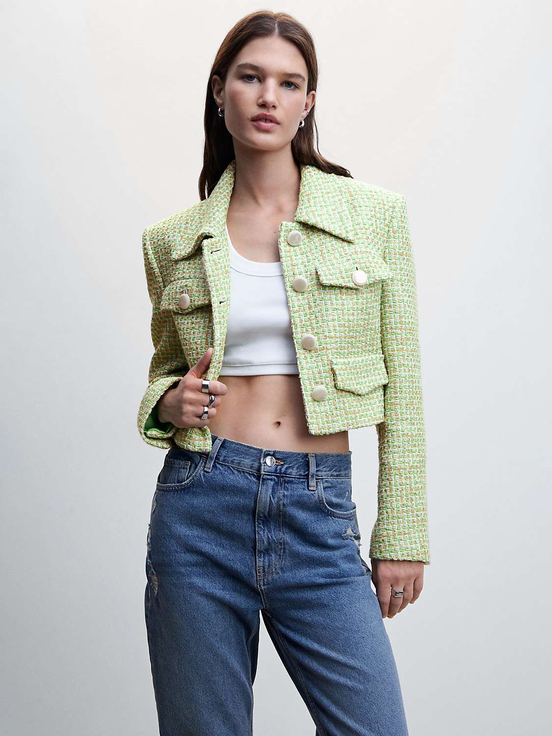 Short Navy and Green Check Tweed Jacket - Carrie