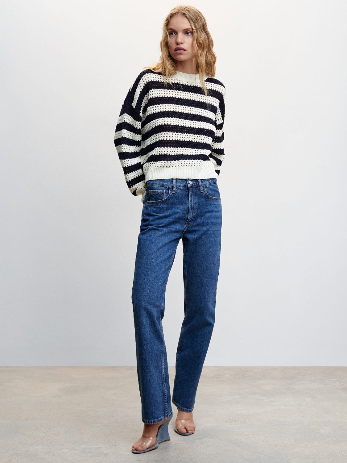 Mango Calella Stripe Jumper, Navy, XXS