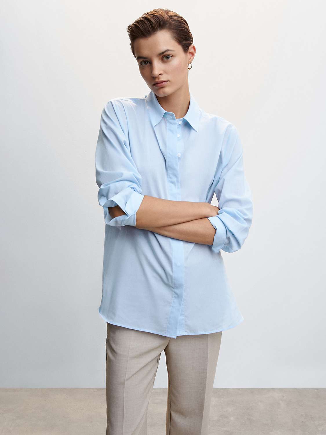 Mango Voila Cotton Shirt, Pale Blue at John Lewis & Partners