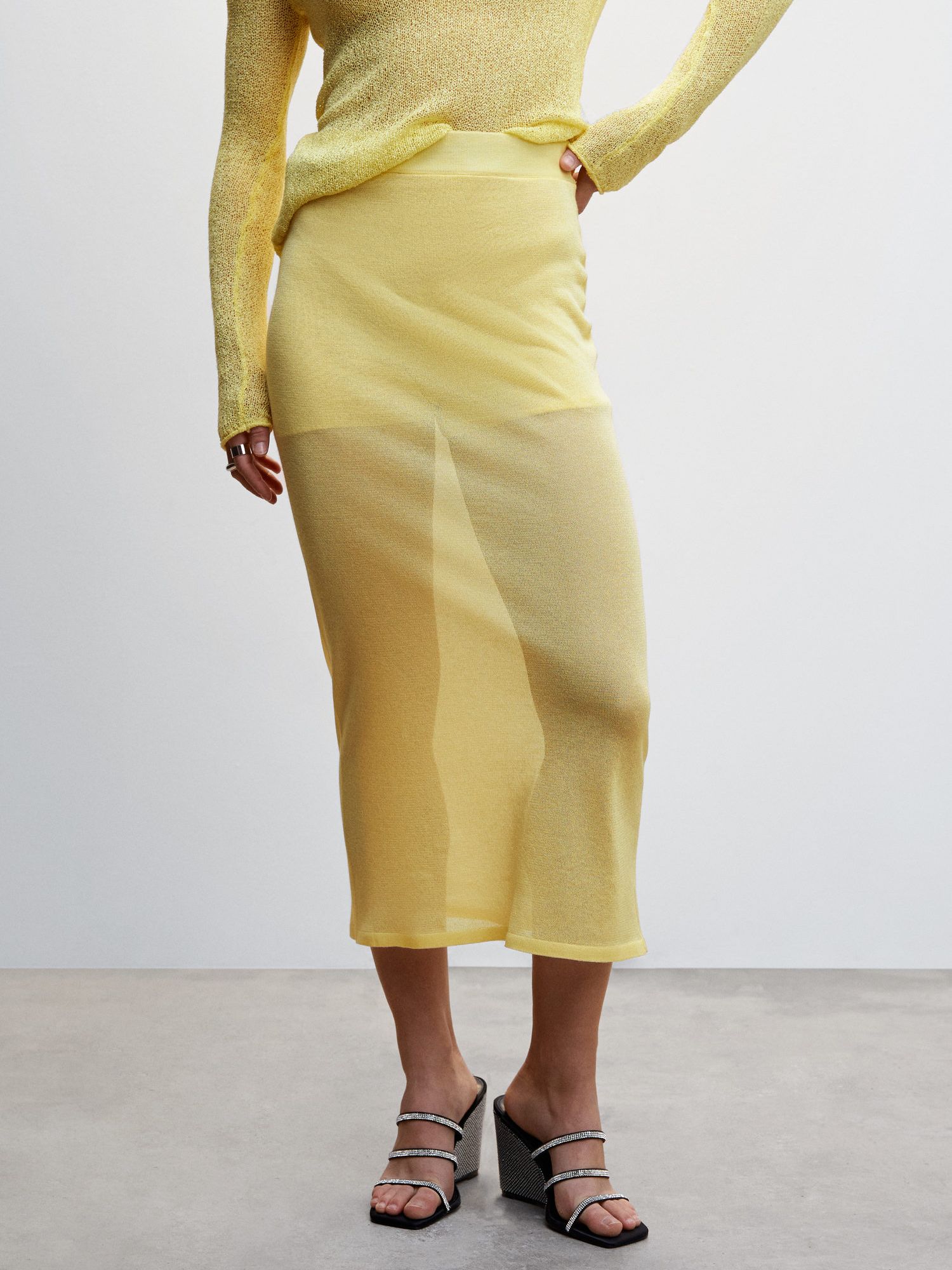 Mango Yelly Midi Skirt, Yellow