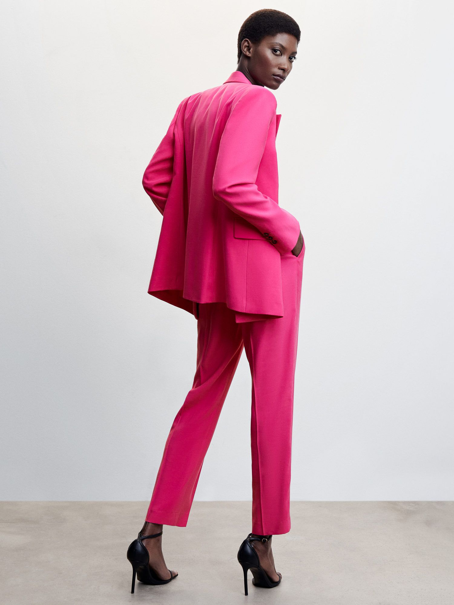 Mango Tempo Straight Leg Trousers, Bright Pink at John Lewis & Partners