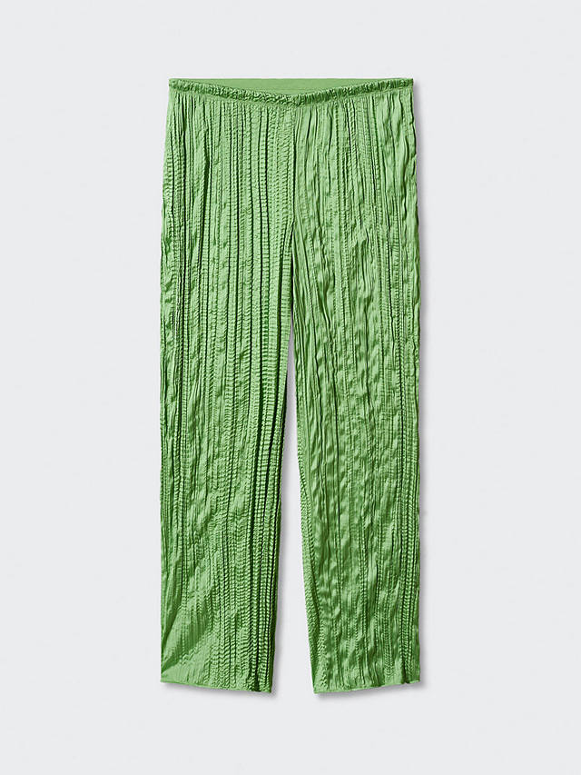 Mango Plisse Satin Pleated Trouser, Green
