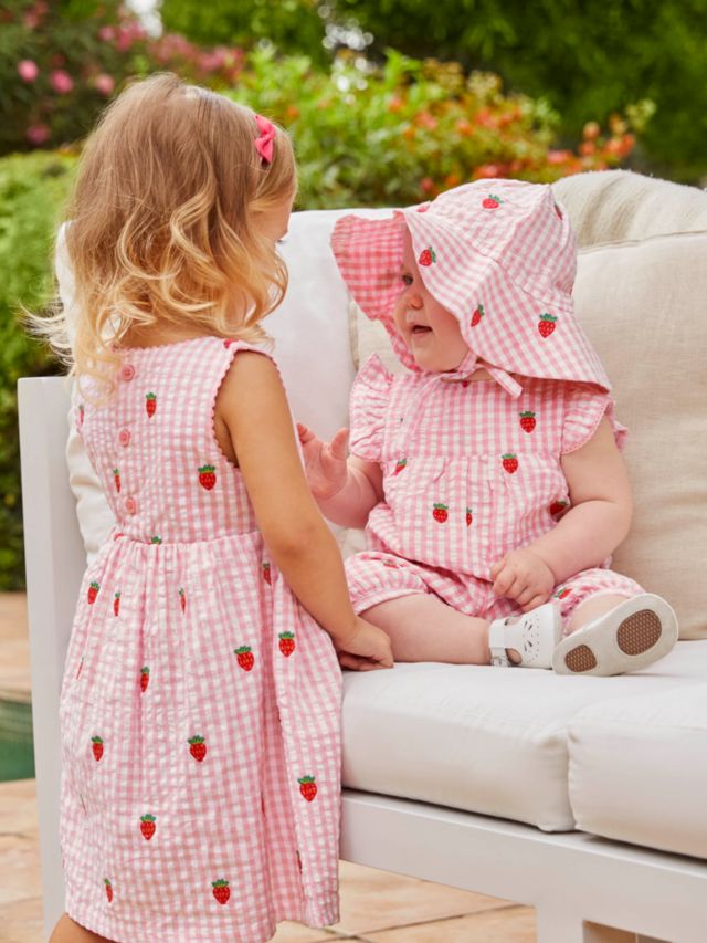 JoJo Maman B b Strawberry Embroidered Gingham Dress Pink 6 12