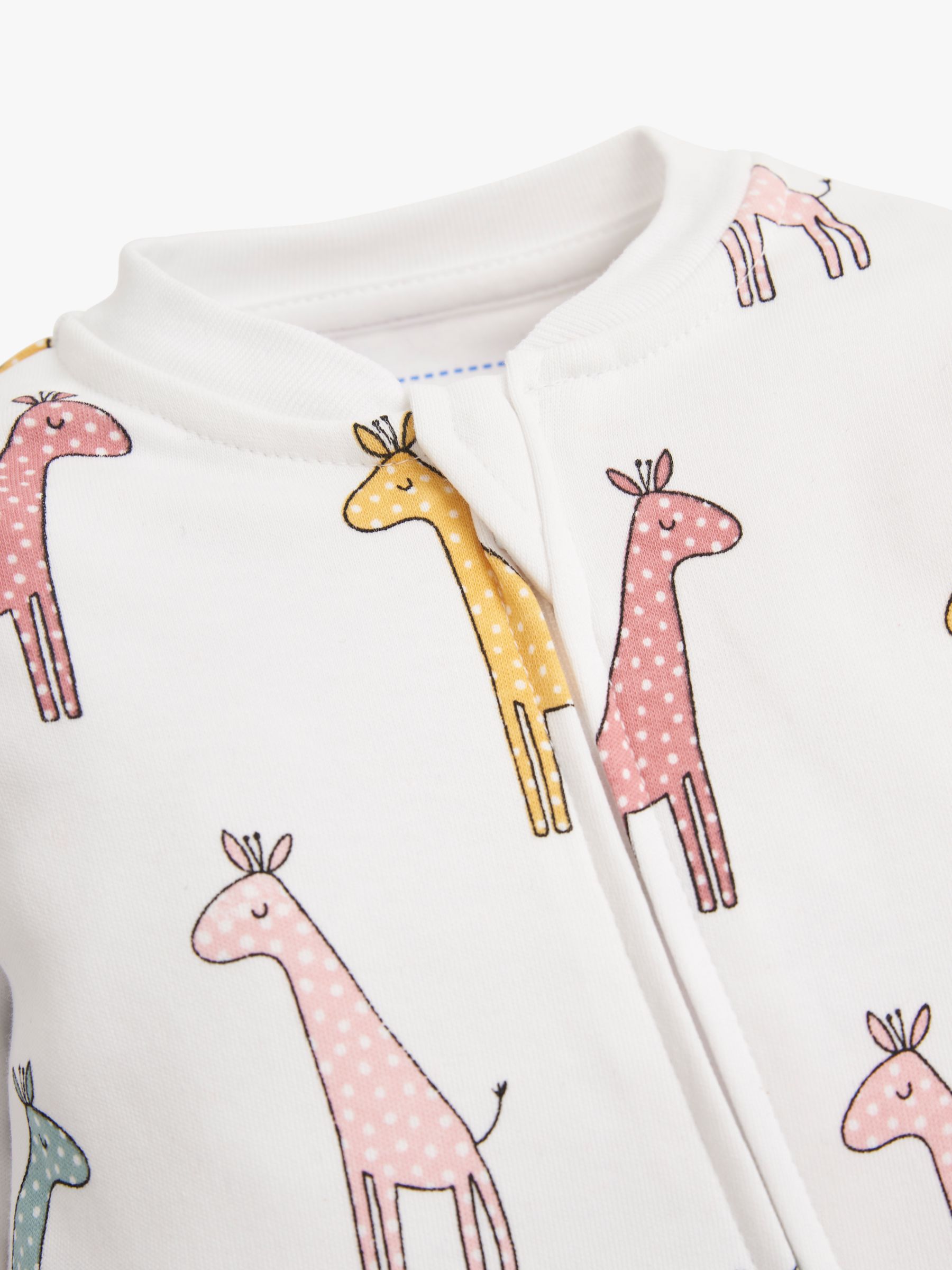JoJo Maman Bébé Giraffe Print Zip Sleepsuit, White, 6-9 months