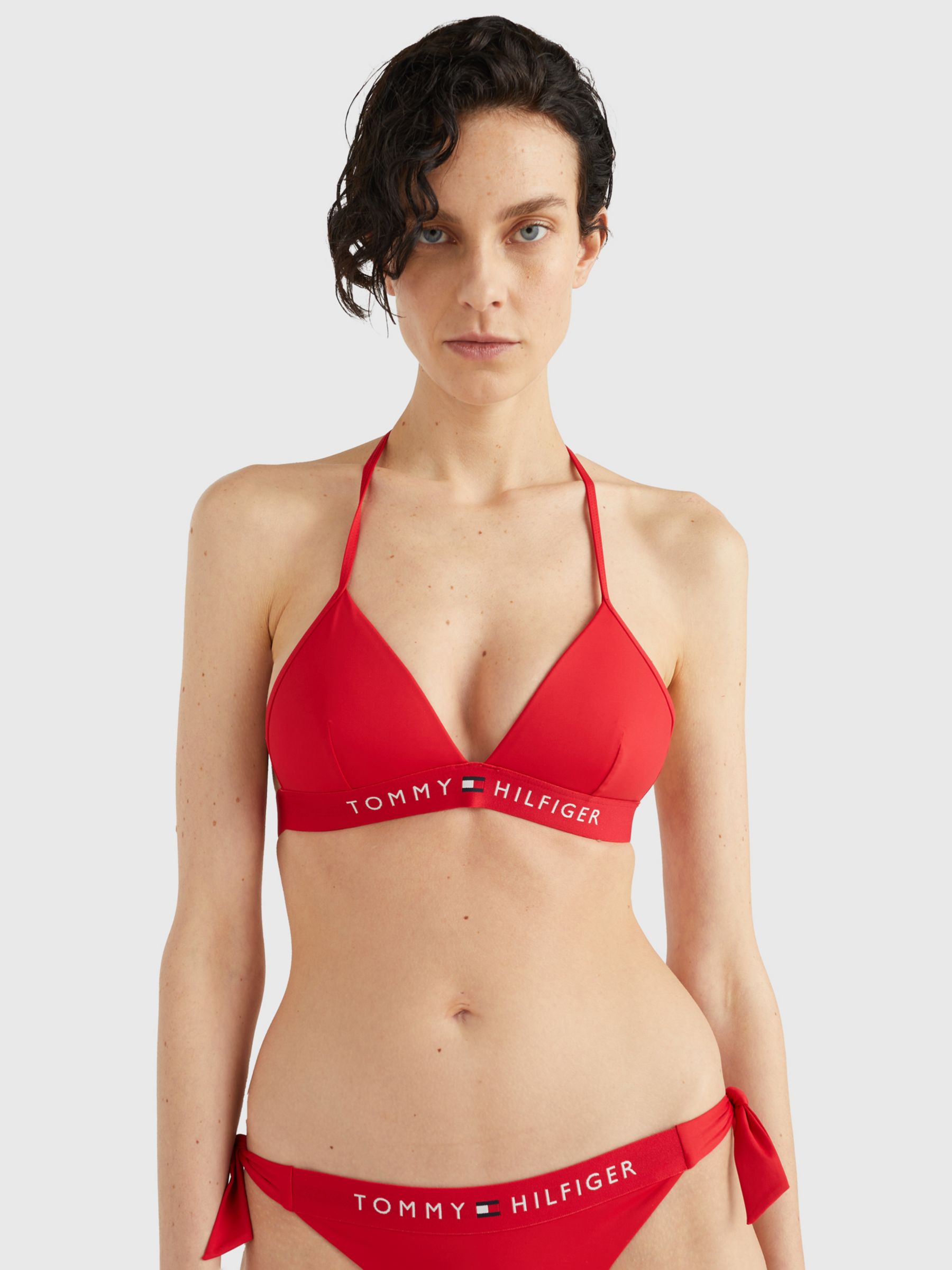 Tommy Foam Triangle Bikini Top, Primary Red at John Lewis Partners