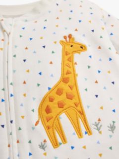 JoJo Maman Bébé Giraffe Appliqué Zip Sleepsuit, Cream, Newborn