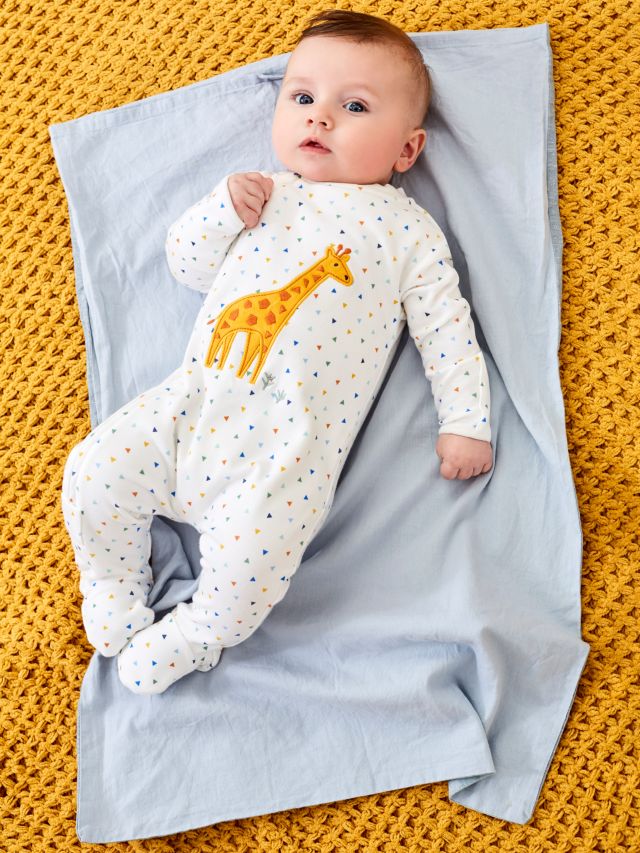 JoJo Maman Bébé Giraffe Appliqué Zip Sleepsuit, Cream, Newborn