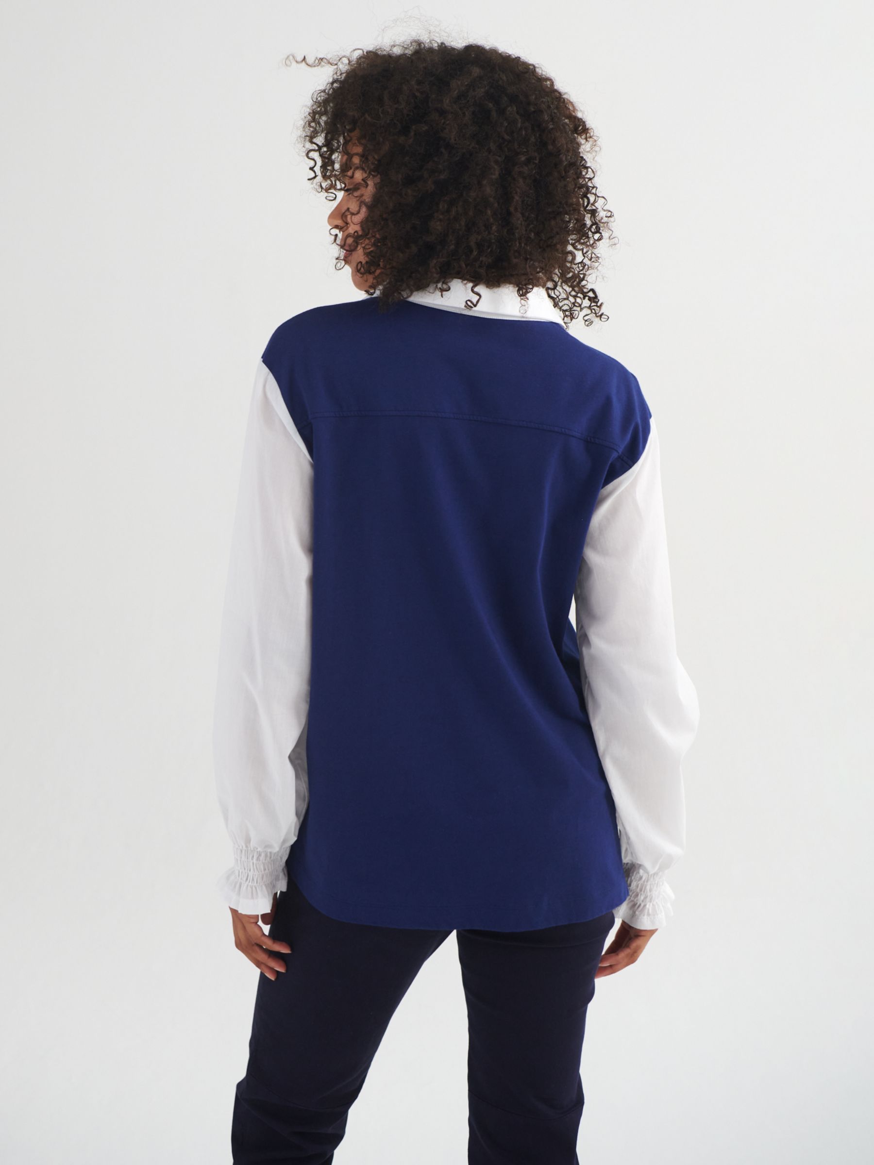 Buy NRBY Aria Cotton Jersey Shirred Cuff Top, Navy/White Online at johnlewis.com