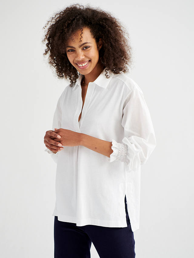 NRBY Aria Jersey Cotton Shirred Cuff Shirt, White