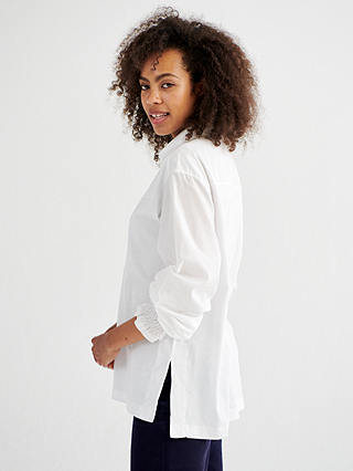 NRBY Aria Jersey Cotton Shirred Cuff Shirt, White