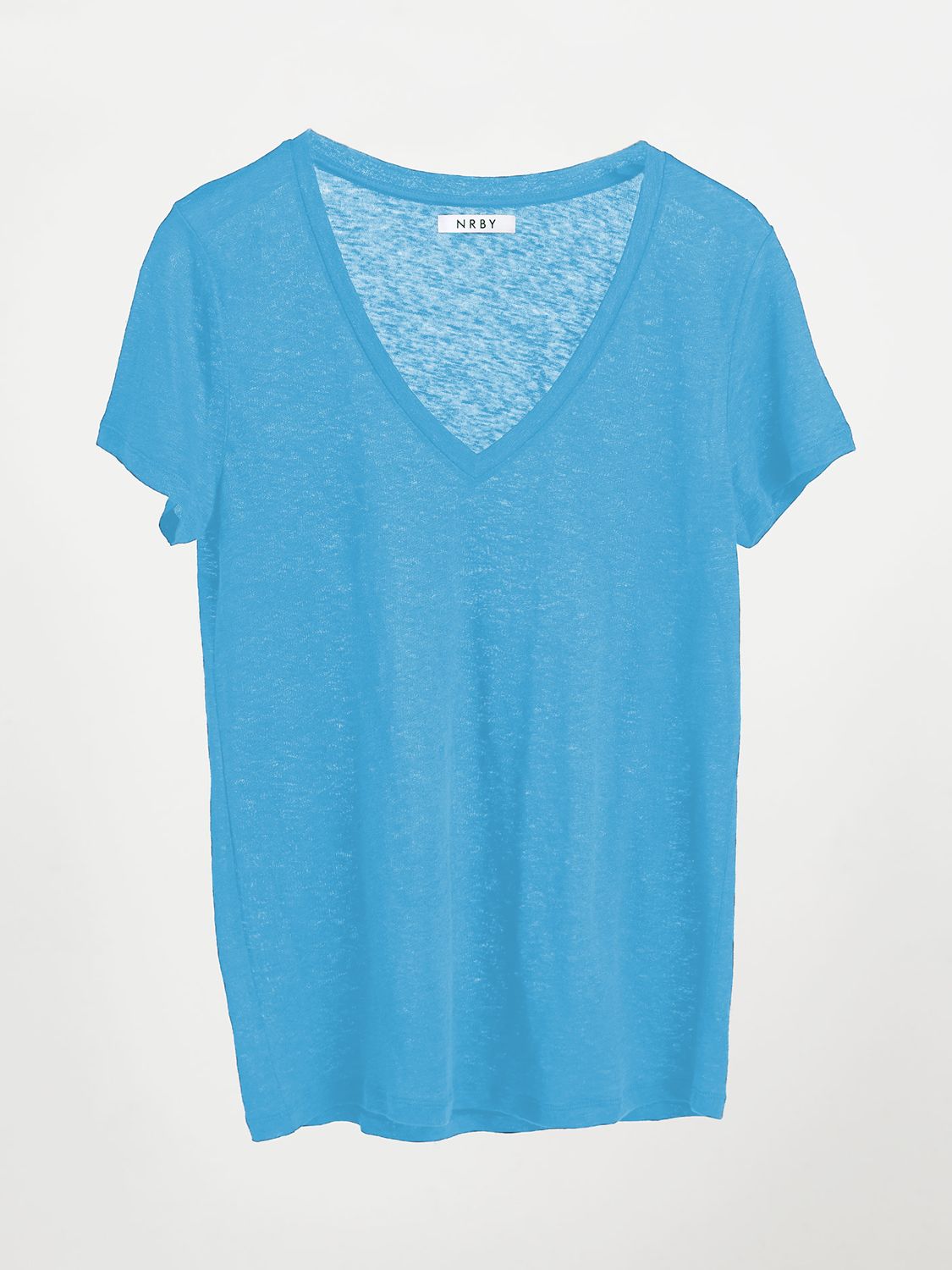 NRBY Charlie Linen V Neck T-Shirt, Turquoise, XS