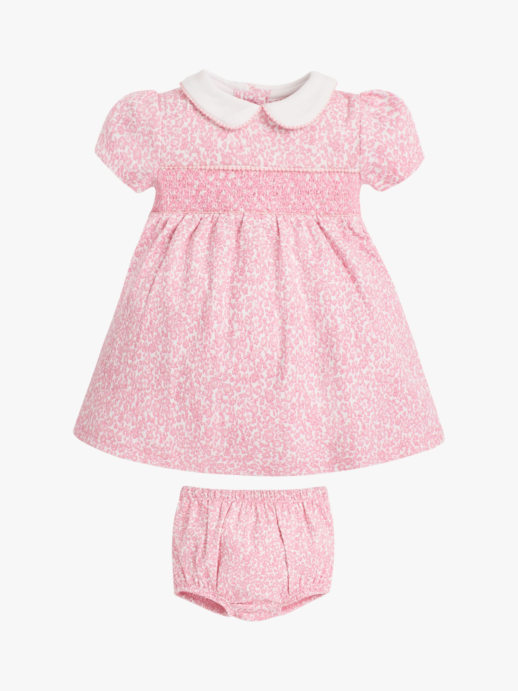 JoJo Maman Bébé Ditsy Smocked Dress and Knickers Set, Pink, 3-6 months