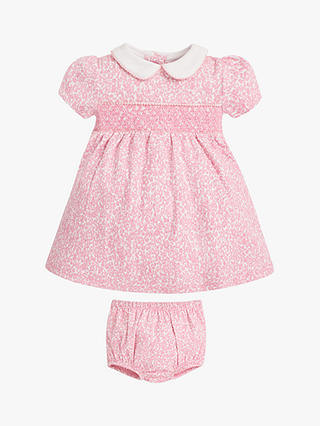 JoJo Maman Bébé Ditsy Smocked Dress and Knickers Set, Pink
