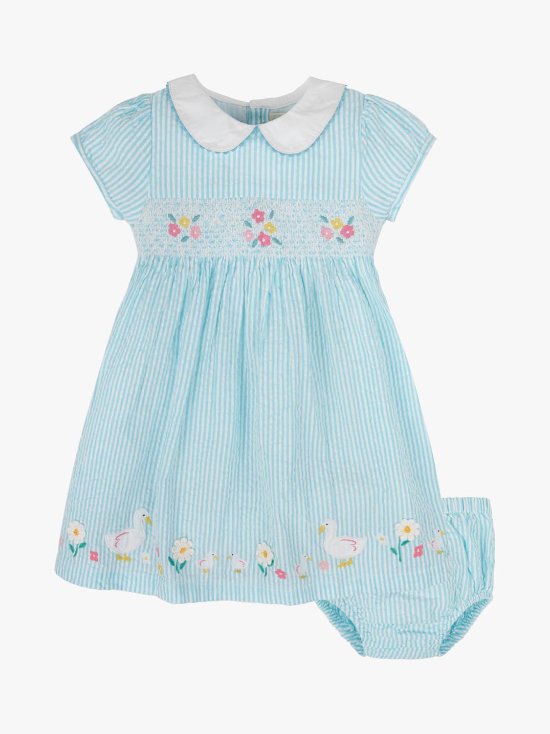 JoJo Maman Bébé Duck Appliqué Smocked Dress and Knickers Set, Duck Egg ...