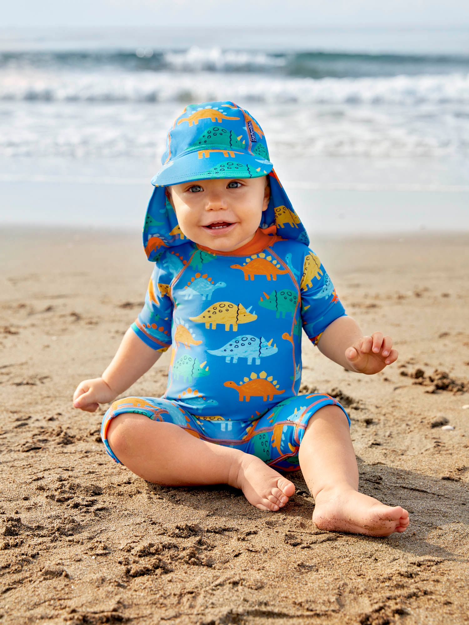 JoJo Maman Bébé 1-Piece Dinosaur Sun Protection Swimsuit, Blue