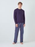 John Lewis ANYDAY Long Sleeve Top & Check Bottoms Pyjama Set, Purple