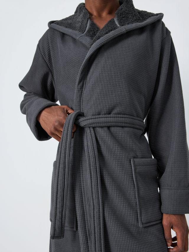 John Lewis Fleece Lined Hooded Waffle Robe Grey S