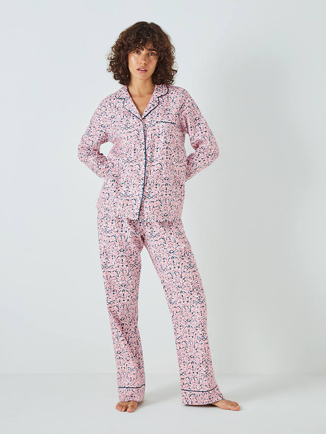 John Lewis Damson Floral Shirt Pyjama Set, Pink