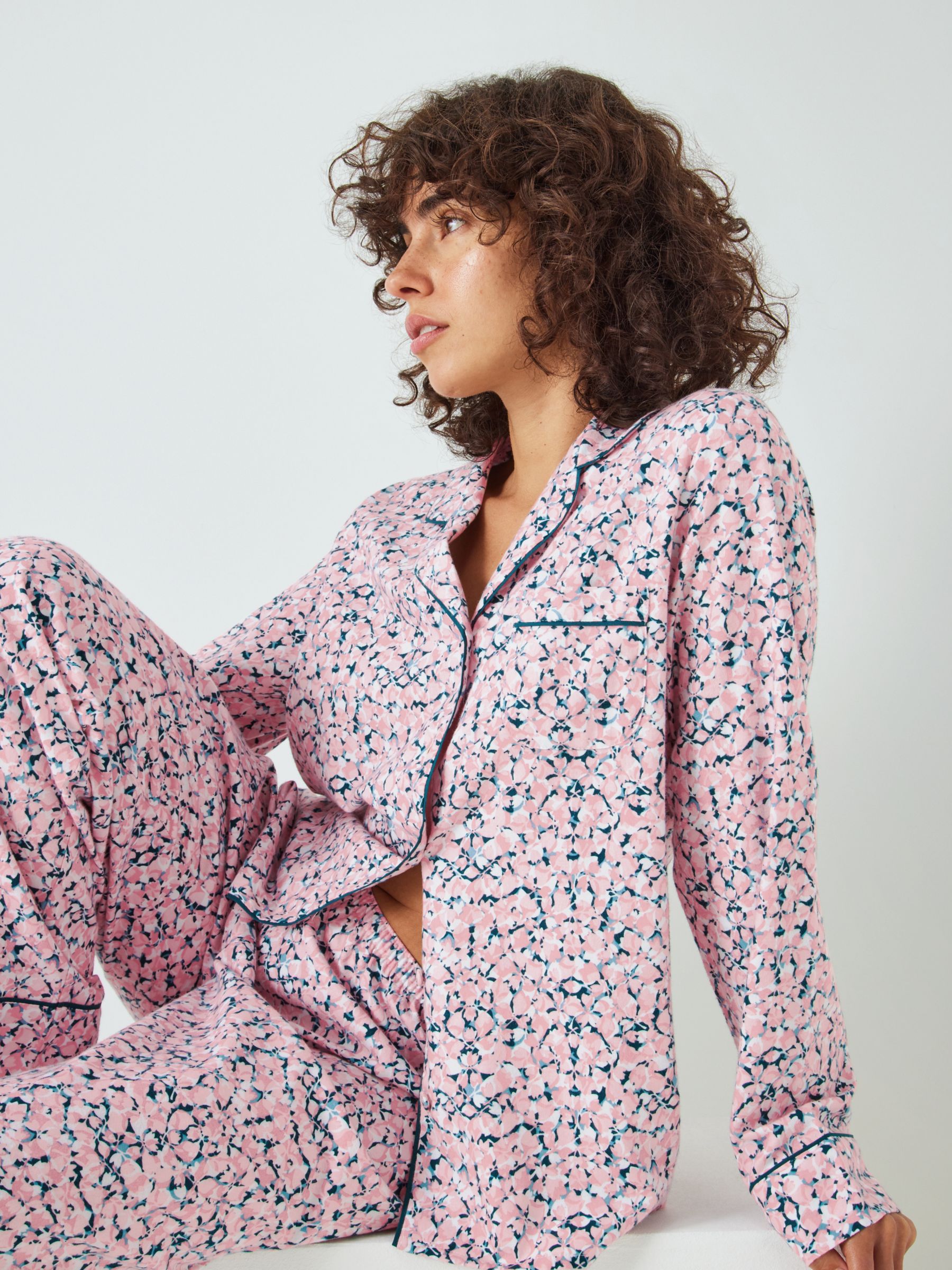 John Lewis Damson Floral Shirt Pyjama Set, Pink at John Lewis & Partners