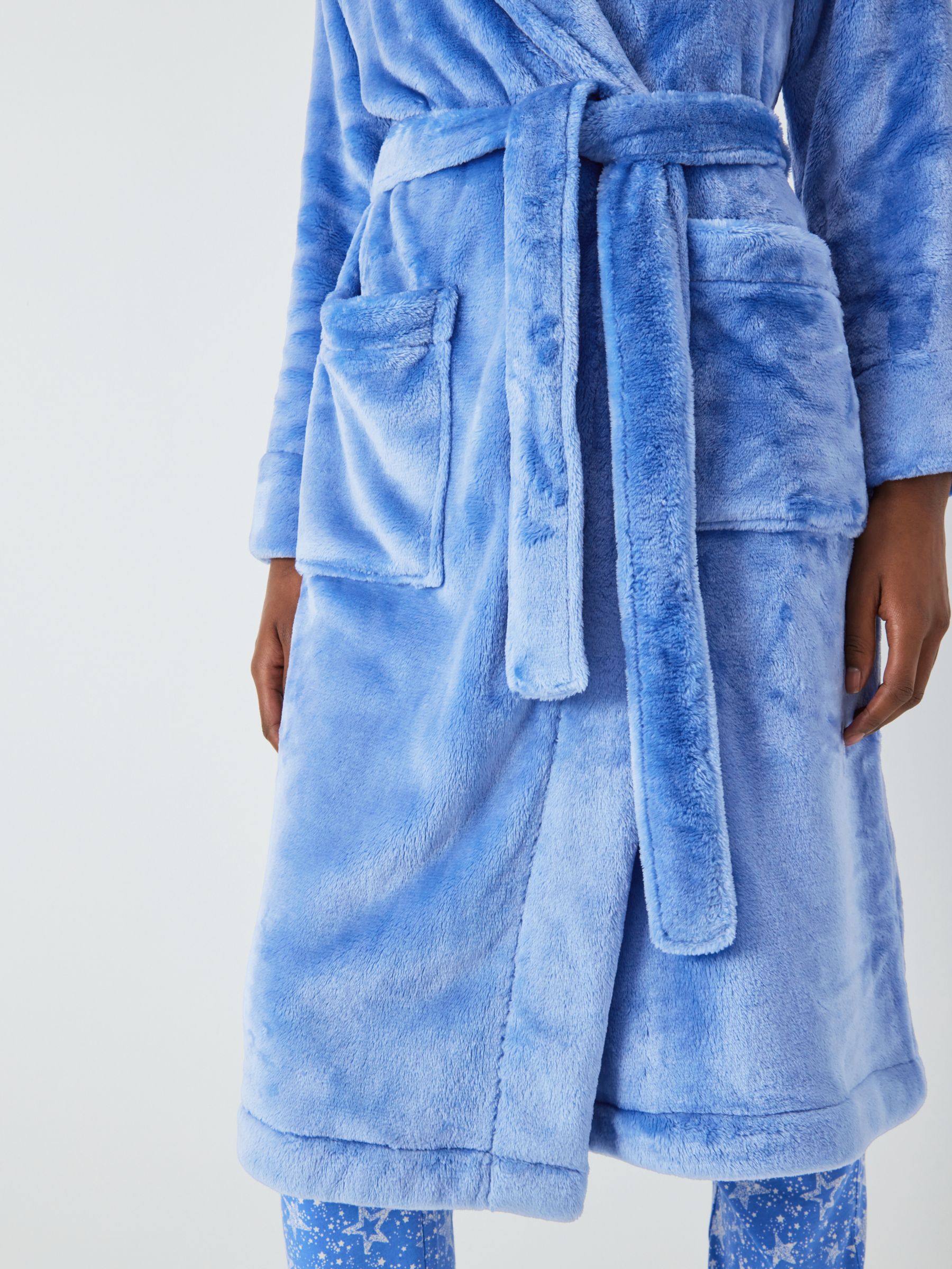 John Lewis Cece Shimmer Fleece Dressing Gown, Blue at John Lewis & Partners