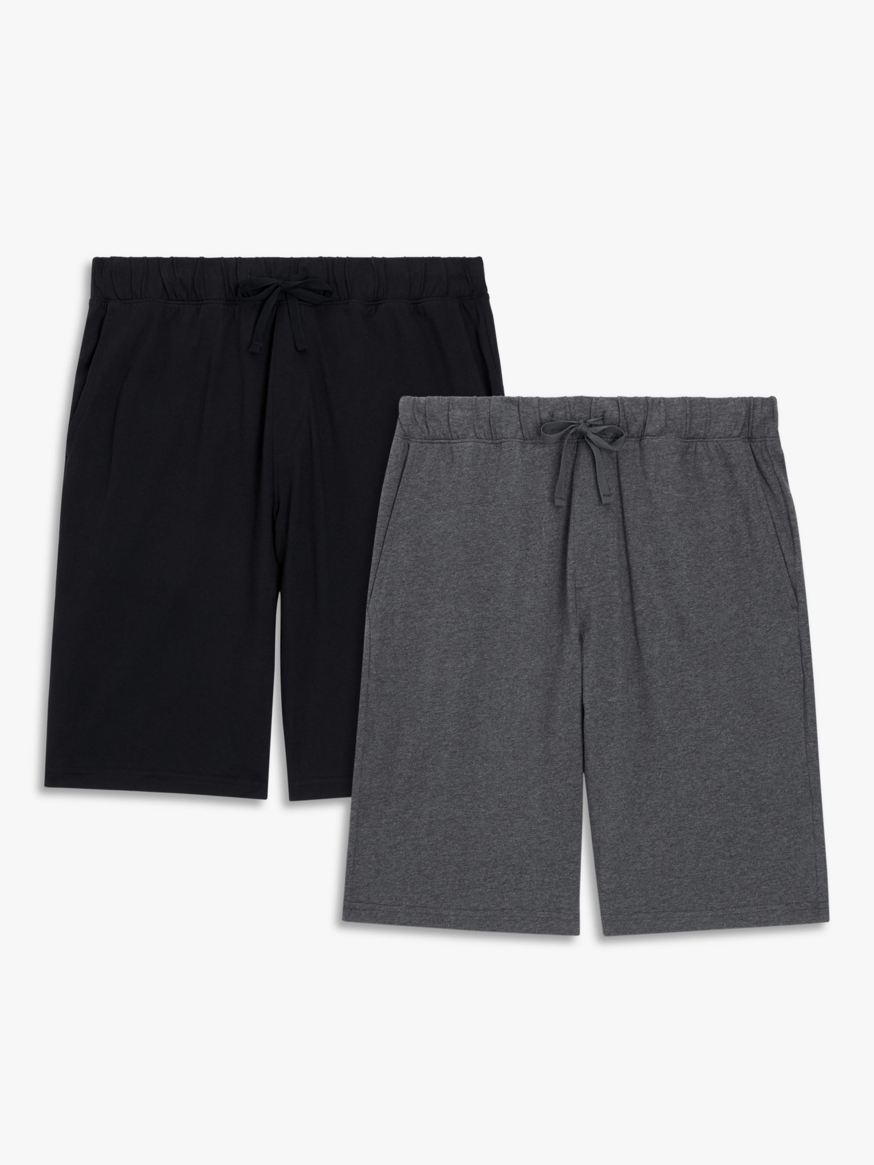 John Lewis ANYDAY Cotton Jersey Shorts, Pack of 2, Black/Grey, XL