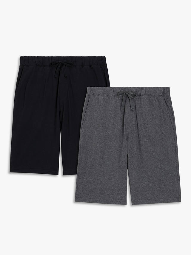 John Lewis ANYDAY Cotton Jersey Shorts, Pack of 2, Black/Grey