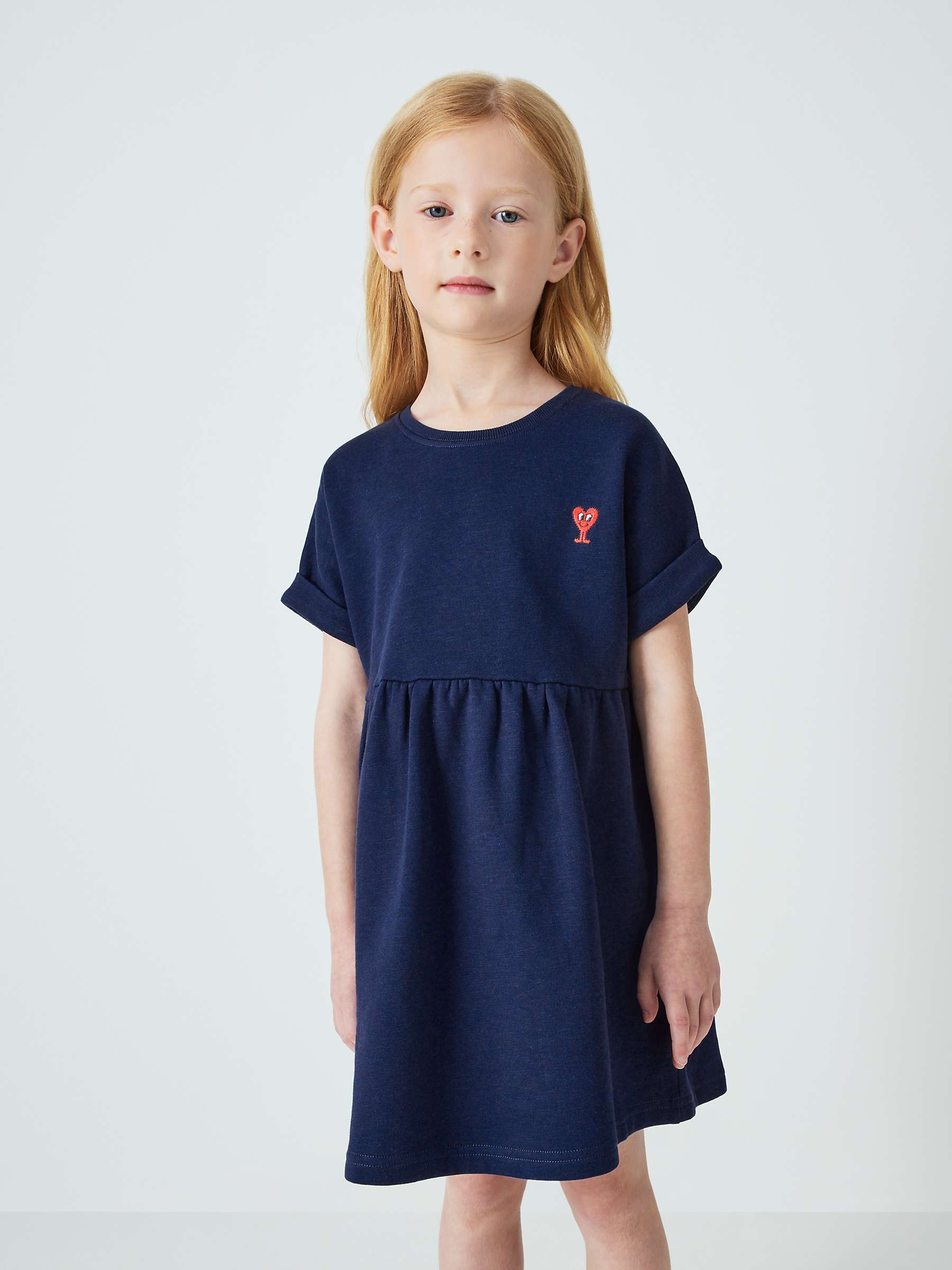 Buy John Lewis ANYDAY Kids' Heart Embroidery Smock Dress, Medieval Blue Online at johnlewis.com