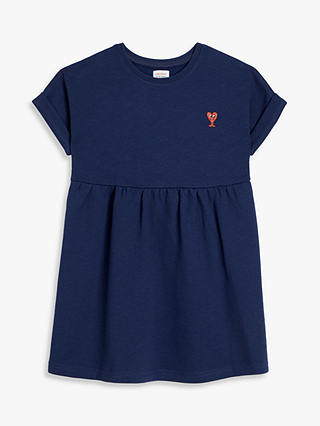 John Lewis ANYDAY Kids' Heart Embroidery Smock Dress, Medieval Blue