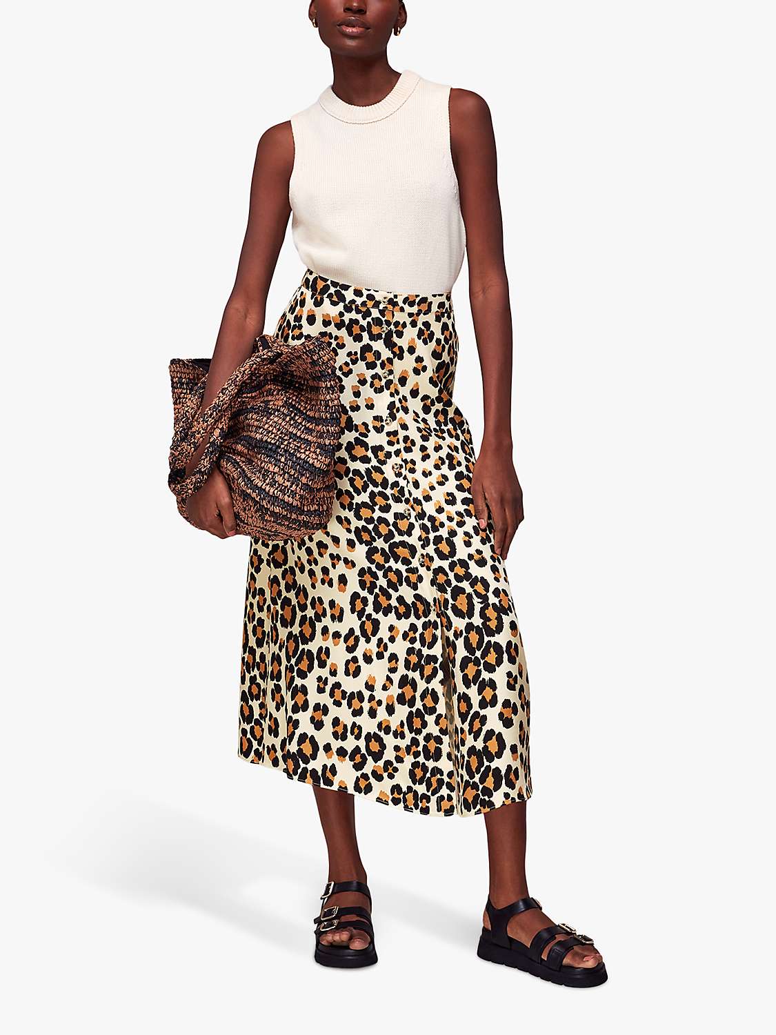 Buy Whistles Painted Leopard Button Skirt, Leopard Print Online at johnlewis.com