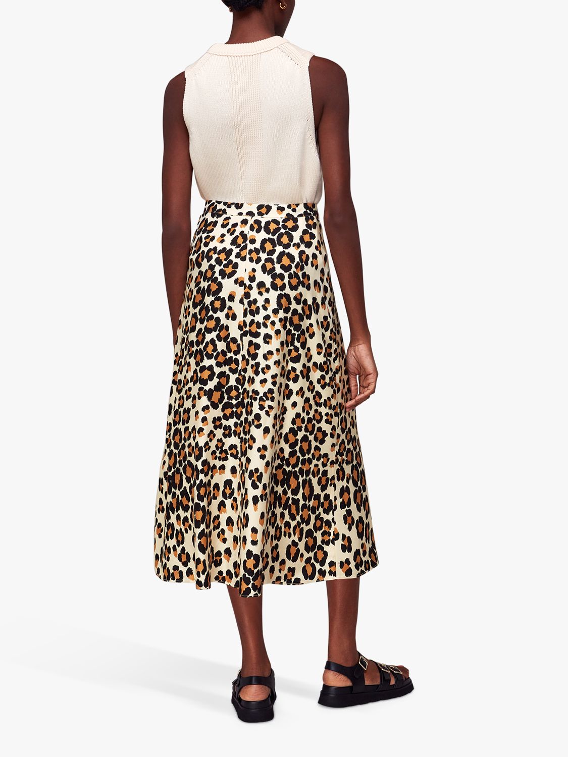 Whistles Painted Leopard Button Skirt, Leopard Print at John Lewis ...