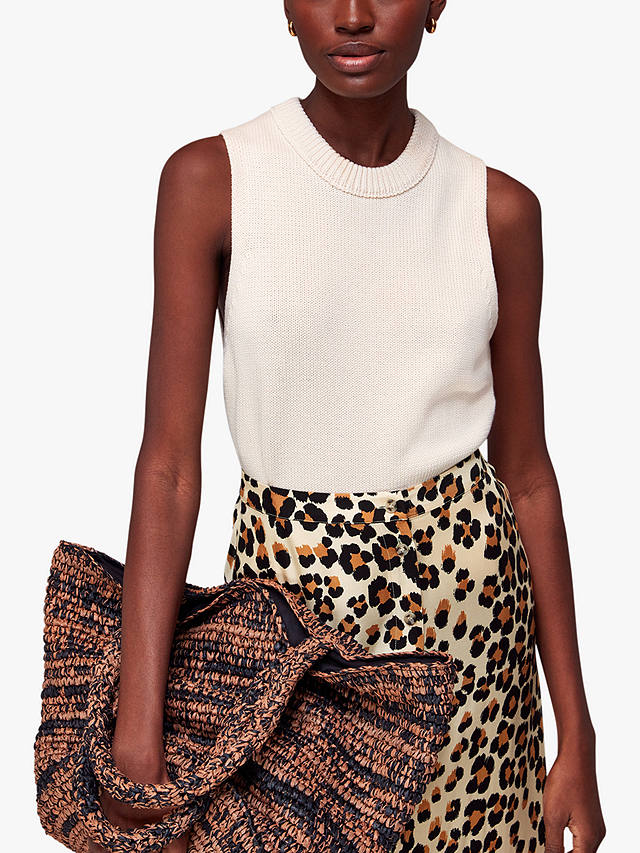 Whistles Painted Leopard Button Skirt, Leopard Print