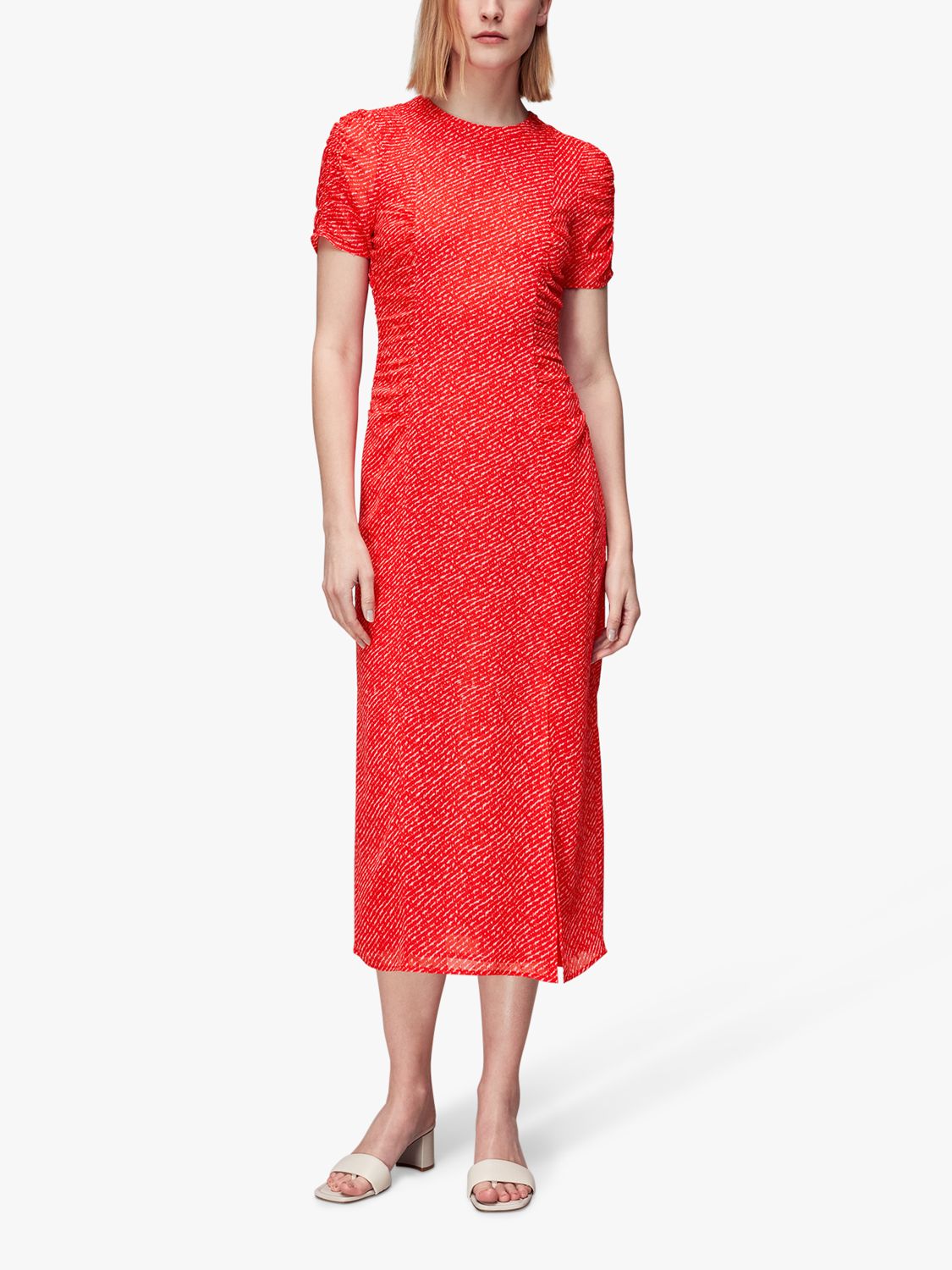 Whistles Diagonal Fleck Print Midi Dobby Dress, Red/Multi, 10