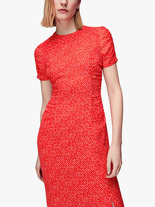 Whistles Diagonal Fleck Print Midi Dobby Dress, Red/Multi