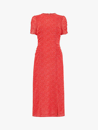 Whistles Diagonal Fleck Print Midi Dobby Dress, Red/Multi