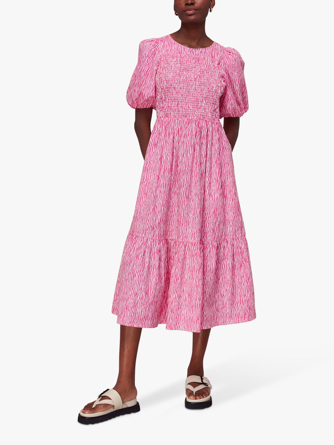 Whistles Uneven Lines Midi Dress, Pink at John Lewis & Partners
