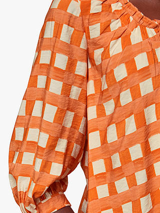 Whistles Lydia Gathered Trapeze Dress, Orange/Multi