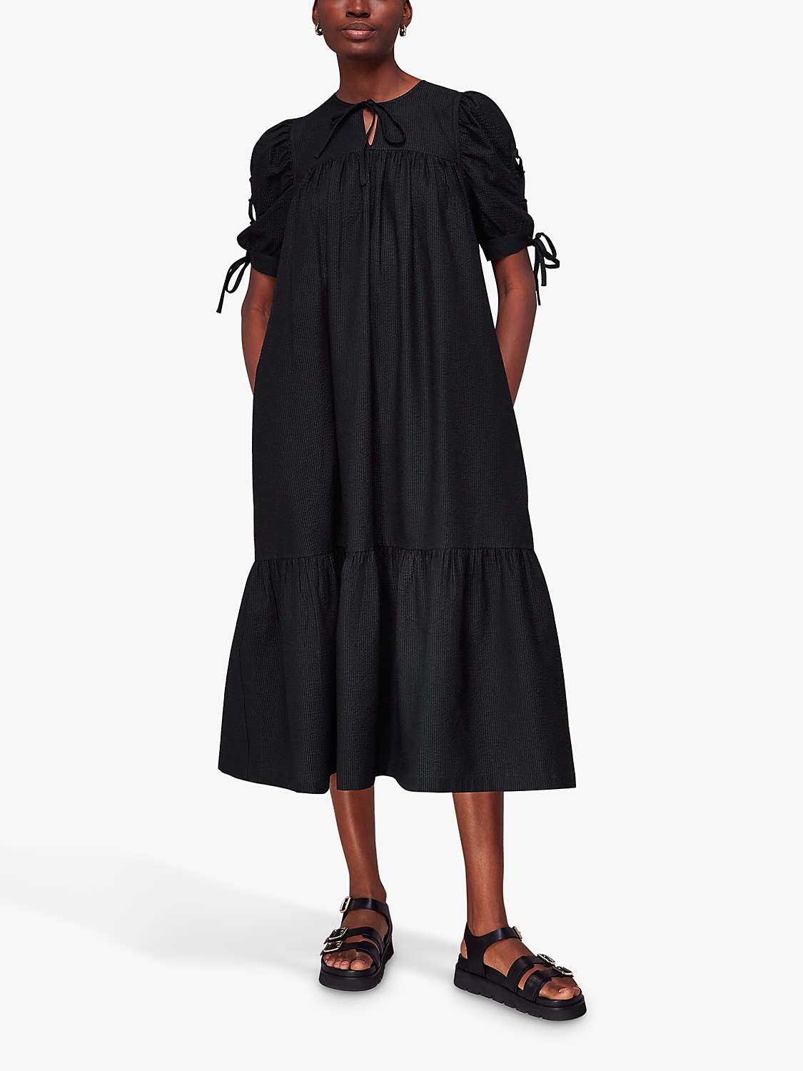 Buy Whistles Elsie Seersucker Midi Trapeze Dress, Black Online at johnlewis.com