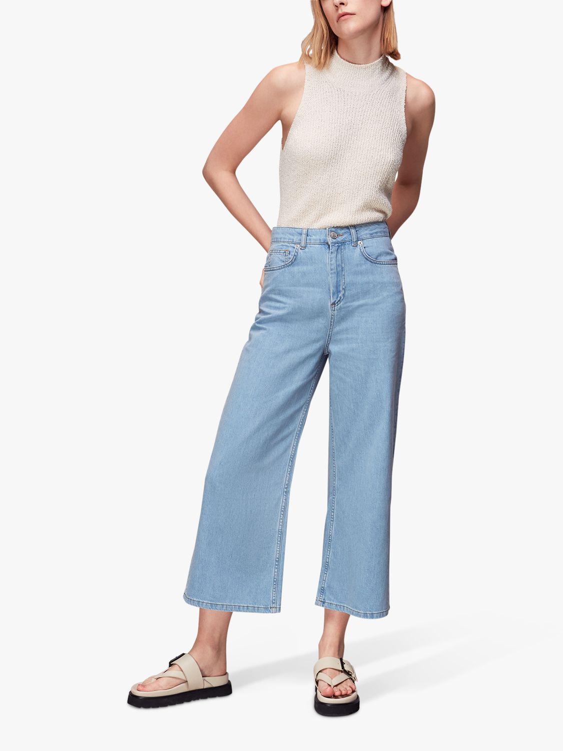 Whistles Wide Leg Cropped Jeans, Light Blue at John Lewis & Partners