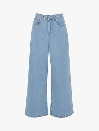 Whistles Wide Leg Cropped Jeans, Light Blue