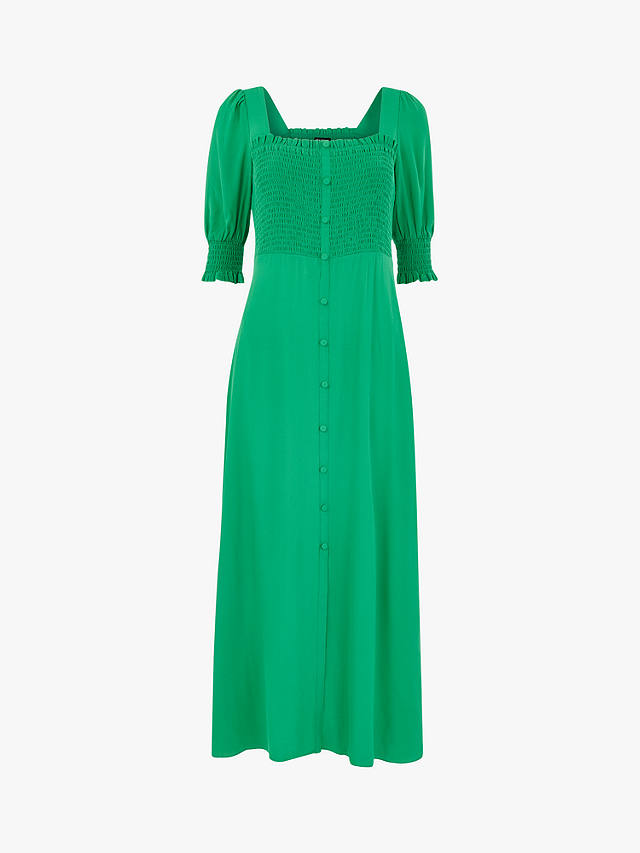 Whistles Luna Shirred Bodice Midi Dress, Green at John Lewis & Partners