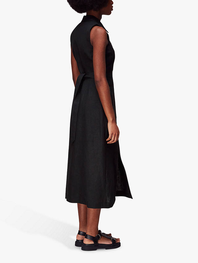 Whistles Molly Linen Midi Dress, Black at John Lewis & Partners