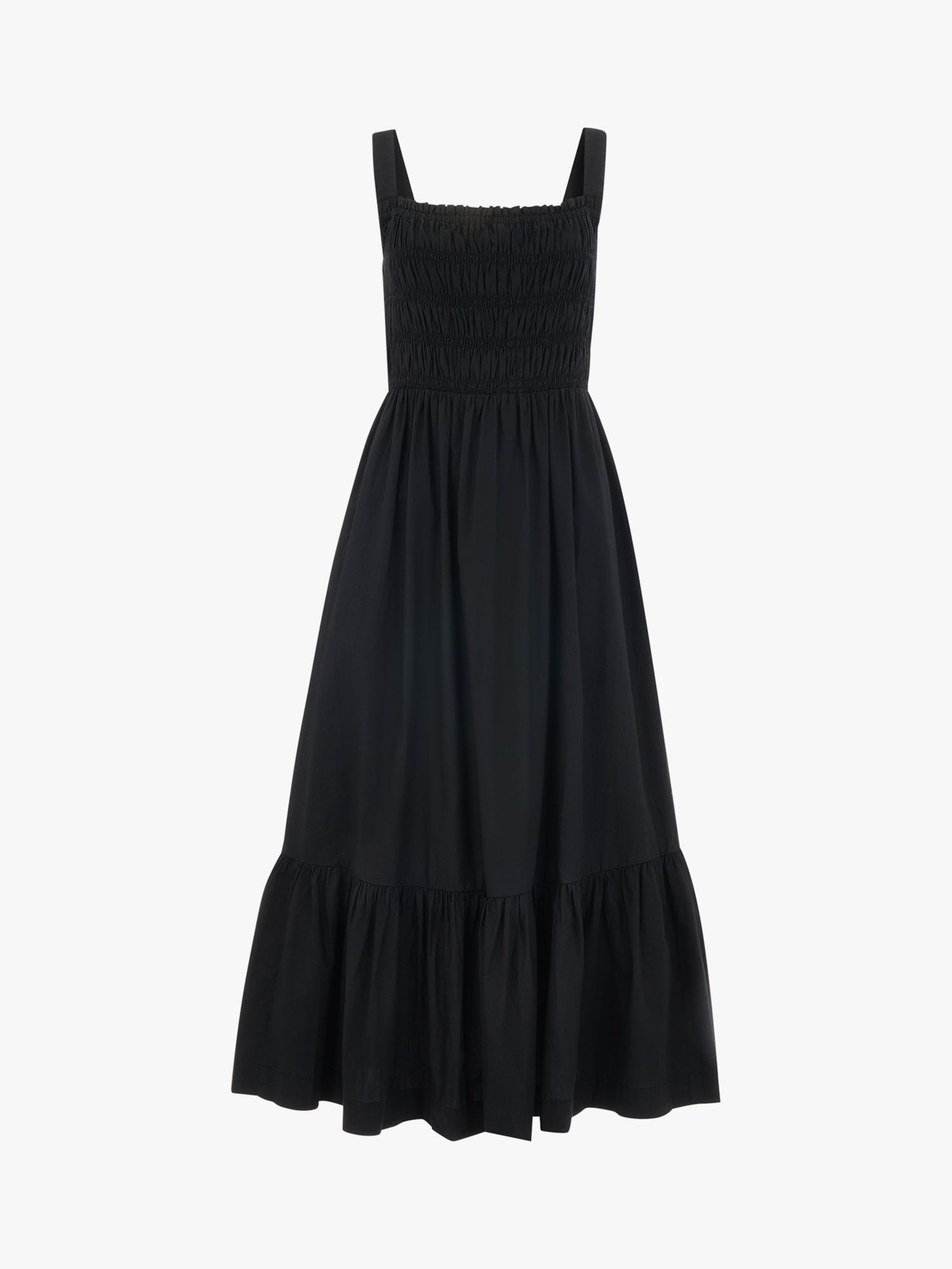 Whistles Greta Ruched Midi Poplin Dress, Black at John Lewis & Partners