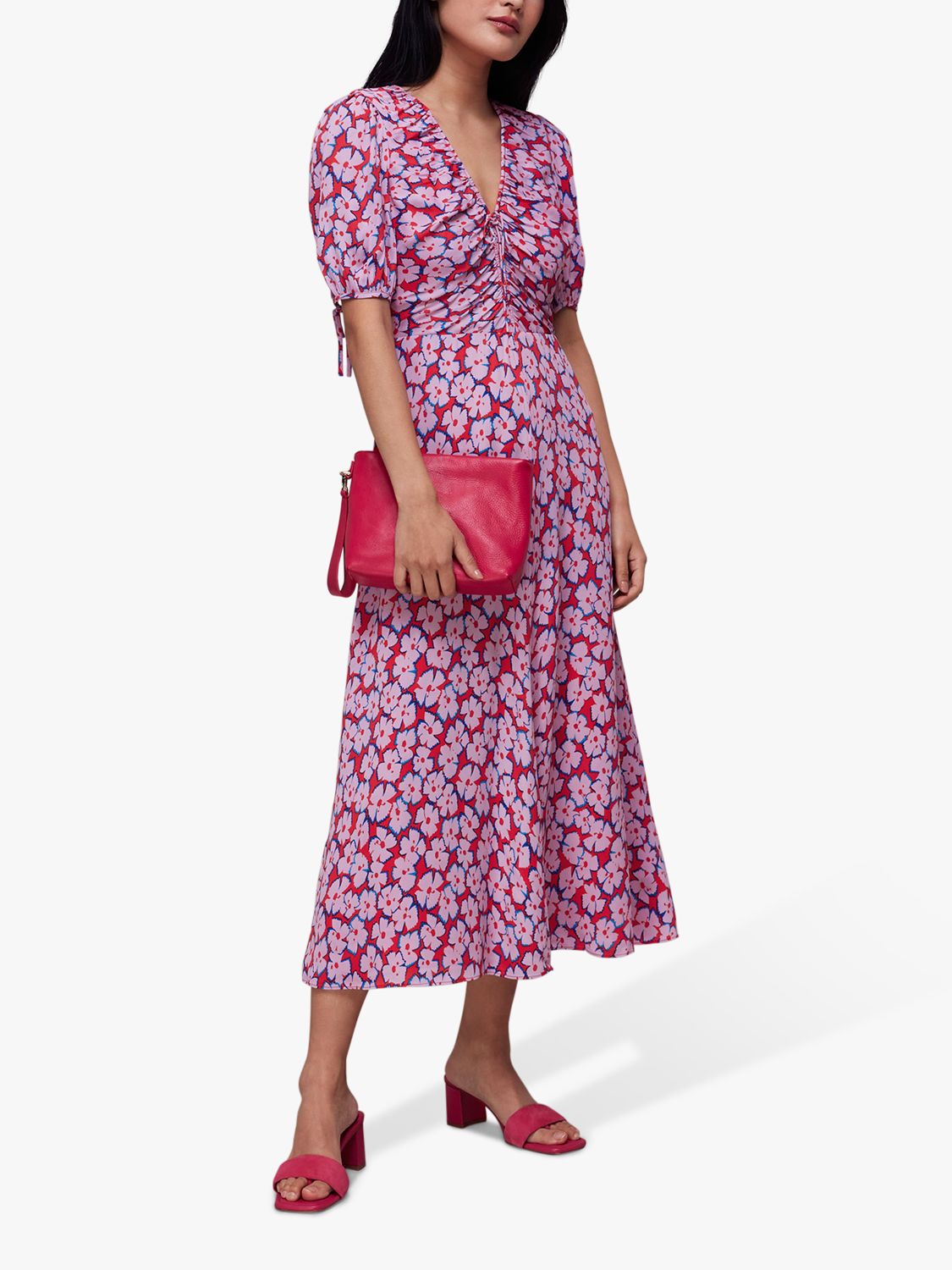 Whistles Farfalle Flower Midi Dress, Pink/Multi at John Lewis & Partners