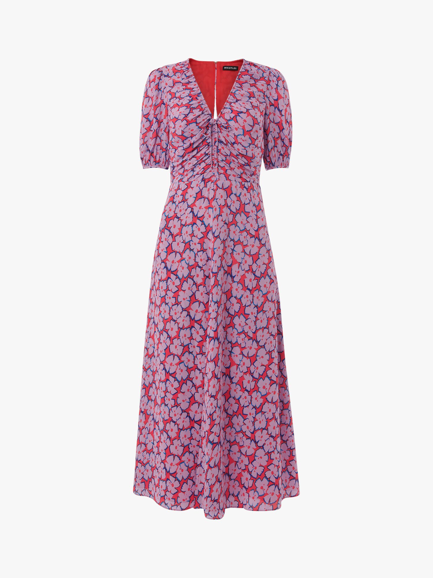 Whistles Farfalle Flower Midi Dress, Pink/Multi at John Lewis & Partners