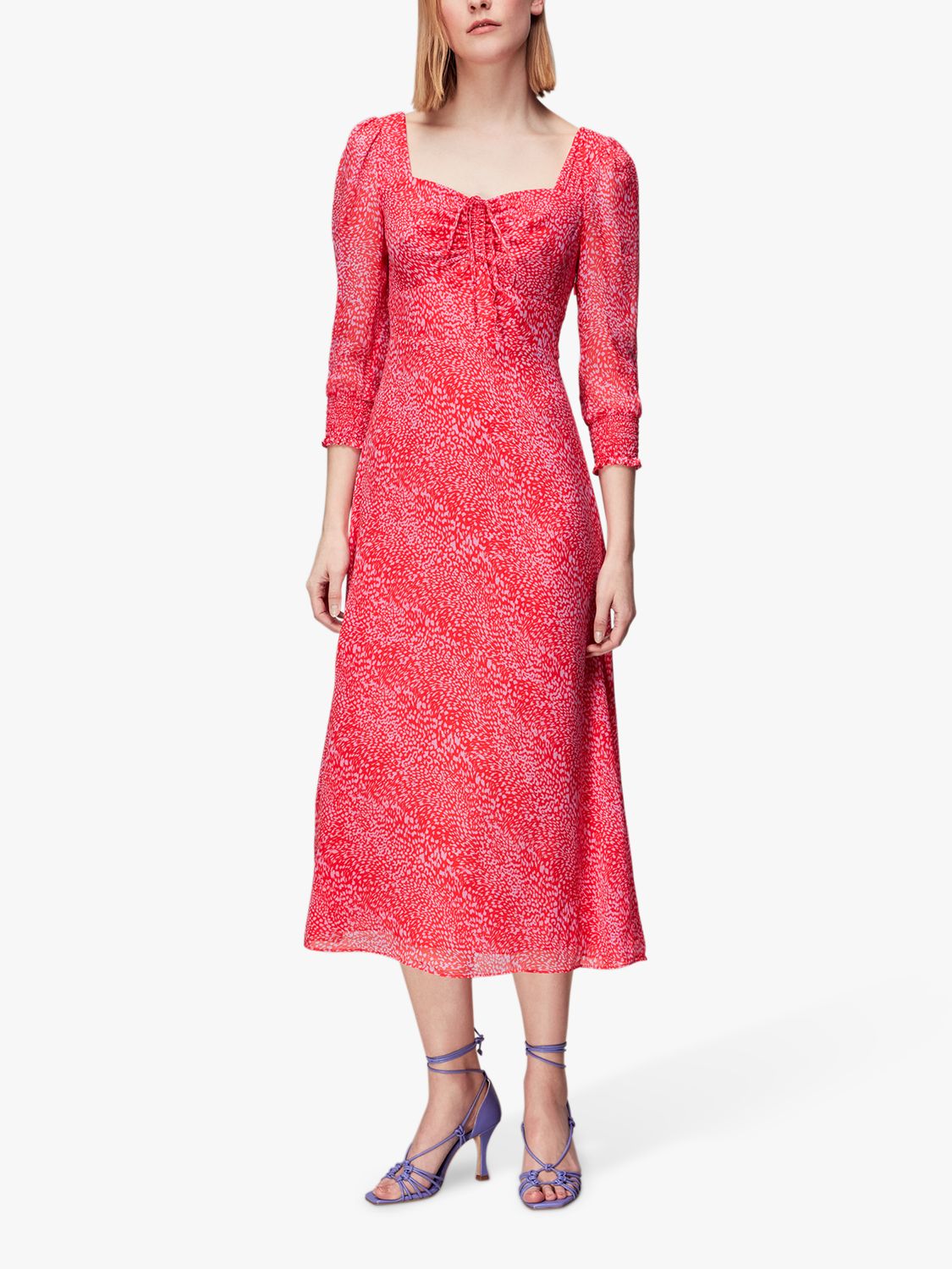 Whistles Diagonal Leopard Print Midi Dress, Pink/Multi, 14