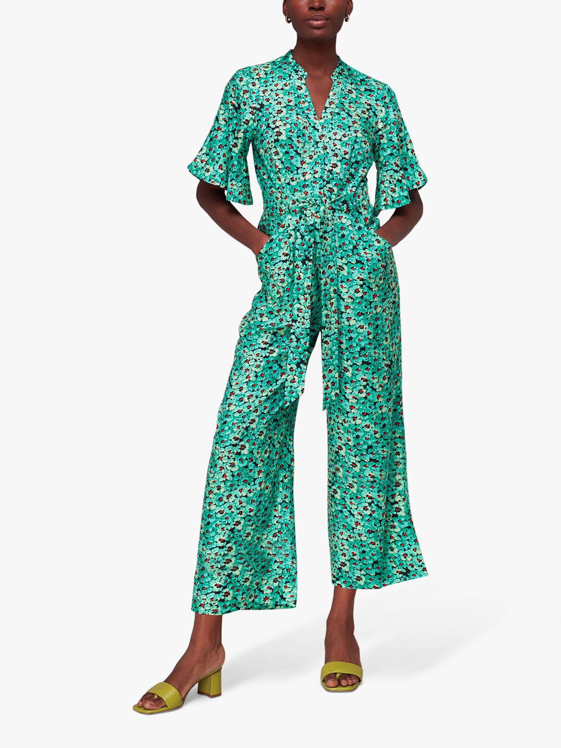 Whistles Pansy Meadow Print Jumpsuit, Green/Multi at John Lewis & Partners