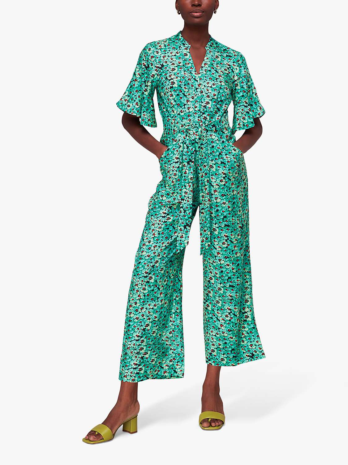 Buy Whistles Pansy Meadow Print Jumpsuit, Green/Multi Online at johnlewis.com