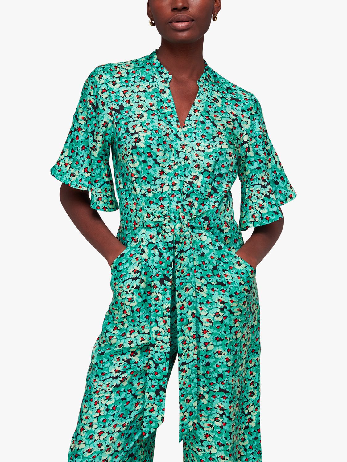 Whistles Pansy Meadow Print Jumpsuit, Green/Multi, 6